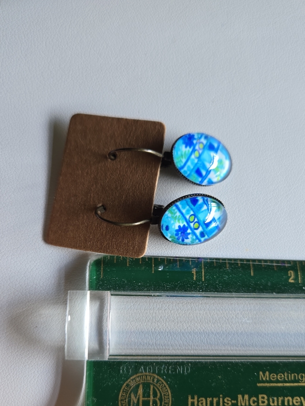 Vintage Blue and Brass Tone Drop Earrings - Picture 12 of 12